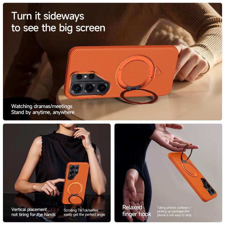For Samsung Galaxy S26 Ultra 5G SULADA Kevlar Grid Patterned Skin Feel Rotation Magnetic Holder Phone Case