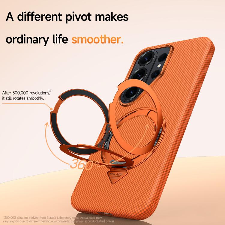 For Samsung Galaxy S26 5G SULADA Kevlar Grid Patterned Skin Feel Rotation Magnetic Holder Phone Case