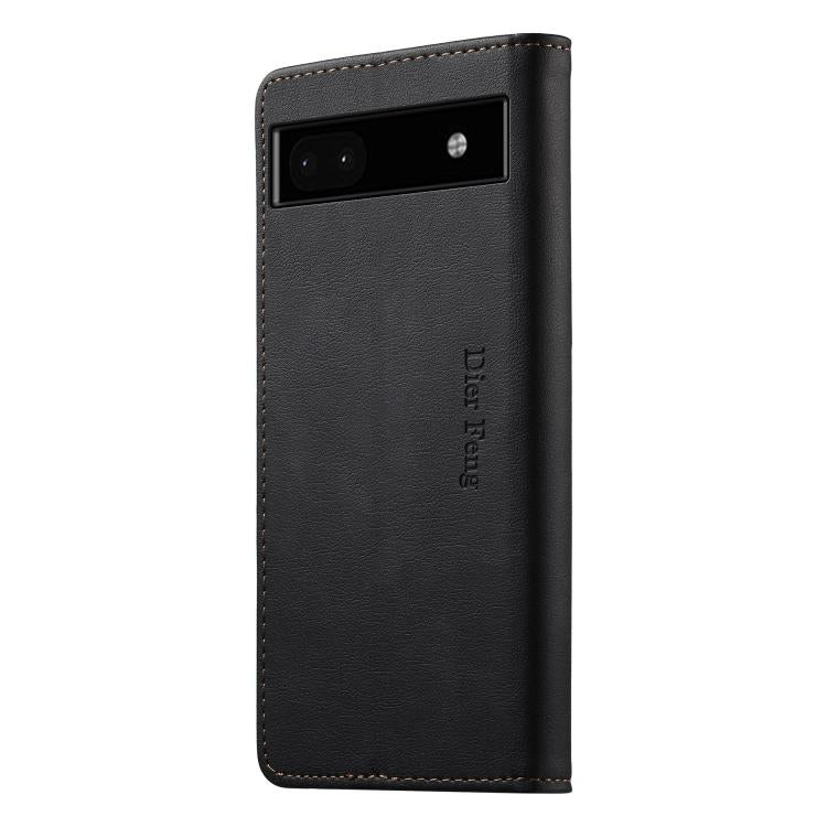 For Google Pixel 6a Dierfeng Metal Snap Magnetic RFID Vegan Leather Phone Case