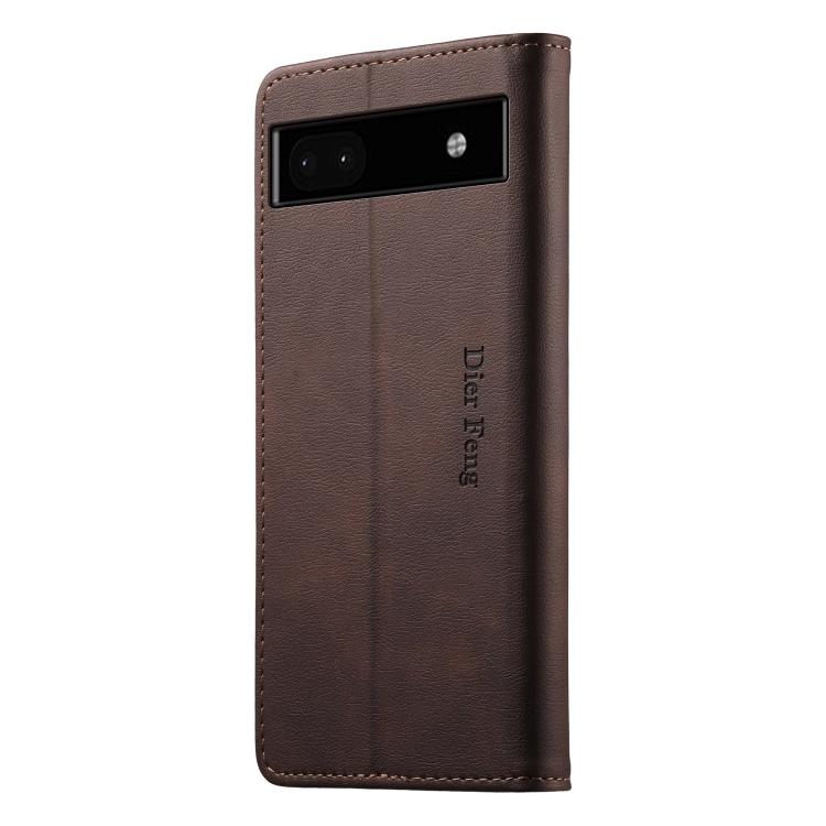 For Google Pixel 6a Dierfeng Metal Snap Magnetic RFID Vegan Leather Phone Case