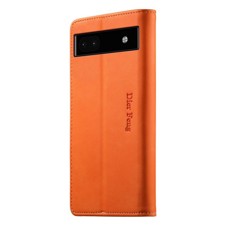 For Google Pixel 6a Dierfeng Metal Snap Magnetic RFID Vegan Leather Phone Case