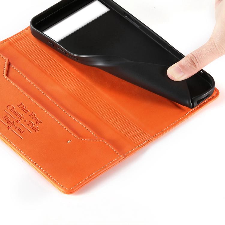 For Google Pixel 6a Dierfeng Metal Snap Magnetic RFID Vegan Leather Phone Case