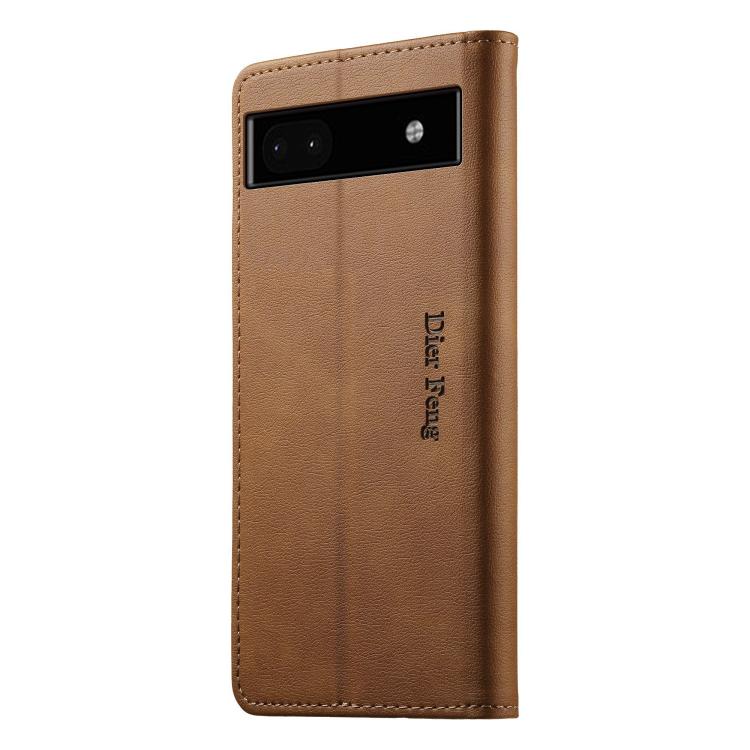 For Google Pixel 6a Dierfeng Metal Snap Magnetic RFID Vegan Leather Phone Case