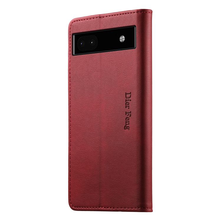 For Google Pixel 6a Dierfeng Metal Snap Magnetic RFID Vegan Leather Phone Case