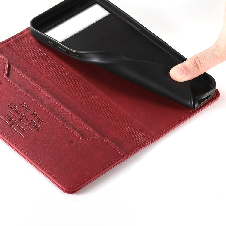 For Google Pixel 6a Dierfeng Metal Snap Magnetic RFID Vegan Leather Phone Case