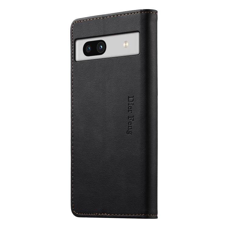 For Google Pixel 7a Dierfeng Metal Snap Magnetic RFID Vegan Leather Phone Case