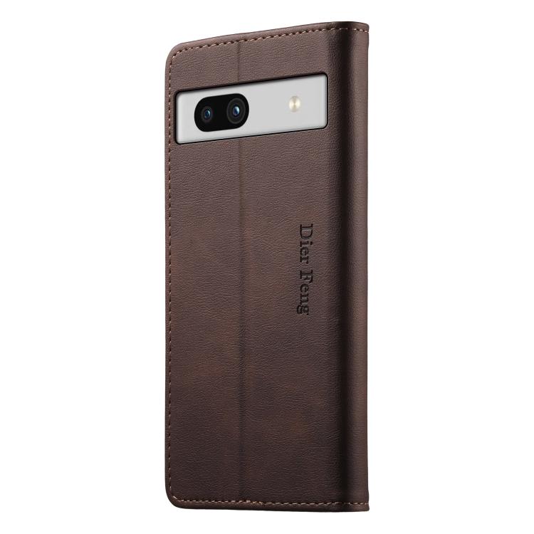 For Google Pixel 7a Dierfeng Metal Snap Magnetic RFID Vegan Leather Phone Case