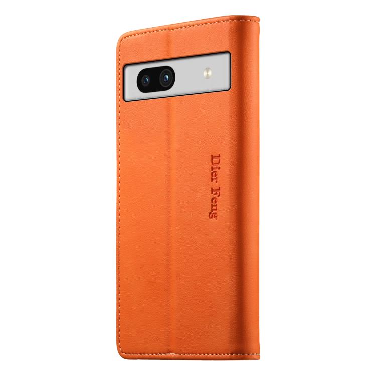 For Google Pixel 7a Dierfeng Metal Snap Magnetic RFID Vegan Leather Phone Case