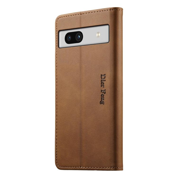 For Google Pixel 7a Dierfeng Metal Snap Magnetic RFID Vegan Leather Phone Case