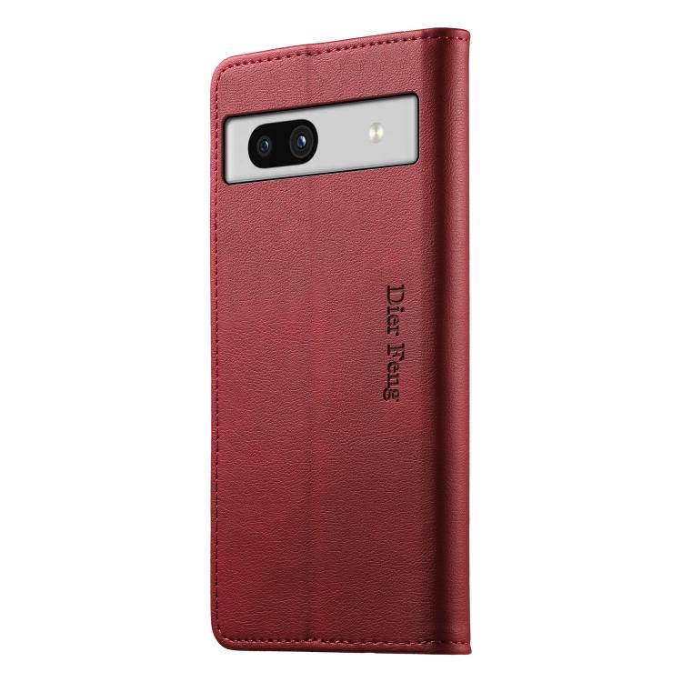 For Google Pixel 7a Dierfeng Metal Snap Magnetic RFID Vegan Leather Phone Case