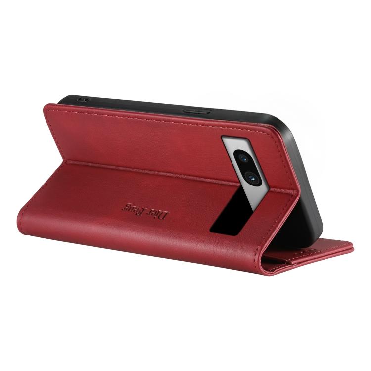 For Google Pixel 7a Dierfeng Metal Snap Magnetic RFID Vegan Leather Phone Case