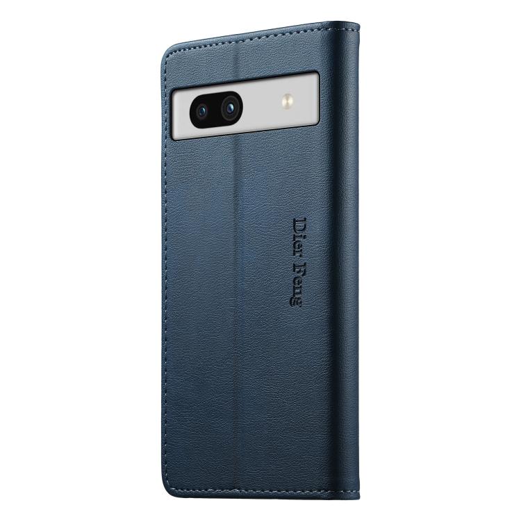 For Google Pixel 7a Dierfeng Metal Snap Magnetic RFID Vegan Leather Phone Case