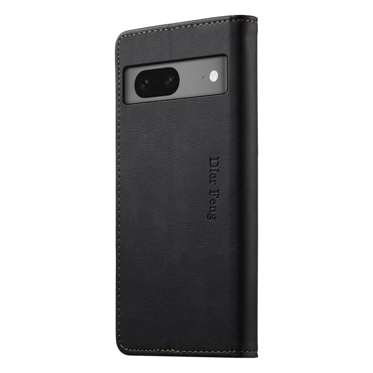 For Google Pixel 7 Dierfeng Metal Snap Magnetic RFID Vegan Leather Phone Case