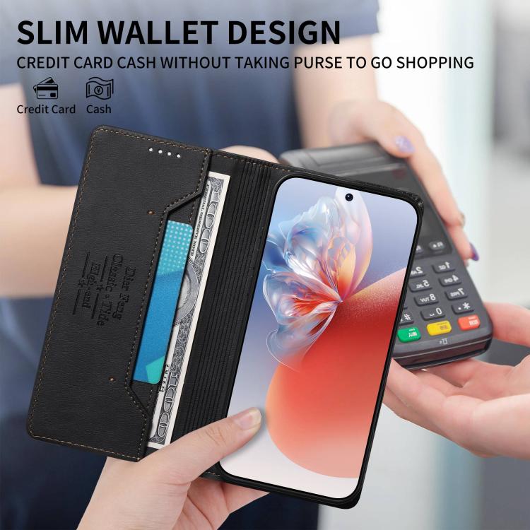 For Google Pixel 7 Dierfeng Metal Snap Magnetic RFID Vegan Leather Phone Case