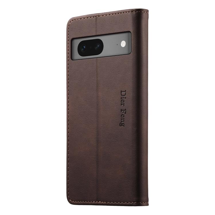 For Google Pixel 7 Dierfeng Metal Snap Magnetic RFID Vegan Leather Phone Case