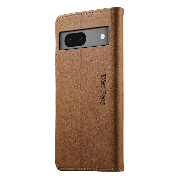 For Google Pixel 7 Dierfeng Metal Snap Magnetic RFID Vegan Leather Phone Case
