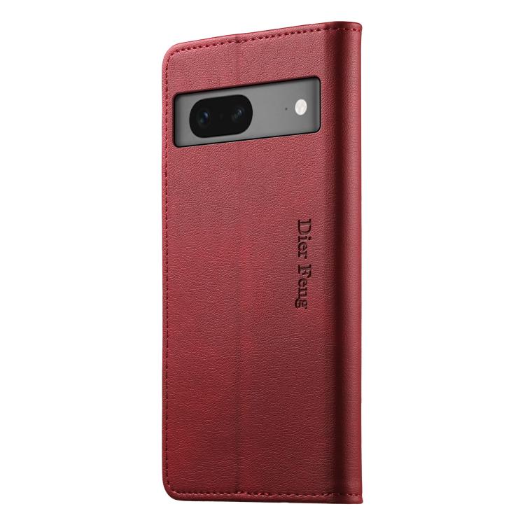 For Google Pixel 7 Dierfeng Metal Snap Magnetic RFID Vegan Leather Phone Case