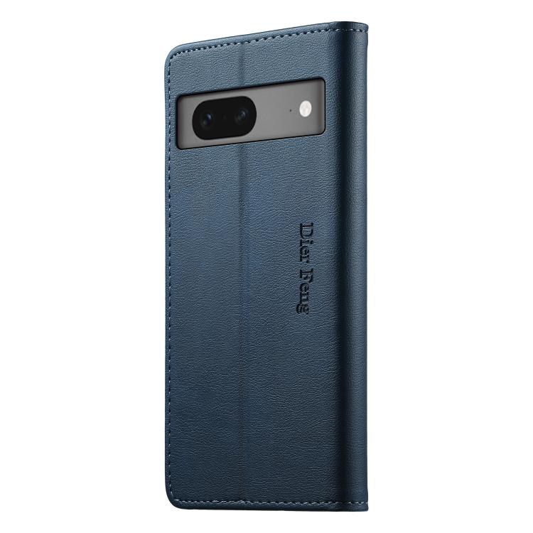 For Google Pixel 7 Dierfeng Metal Snap Magnetic RFID Vegan Leather Phone Case