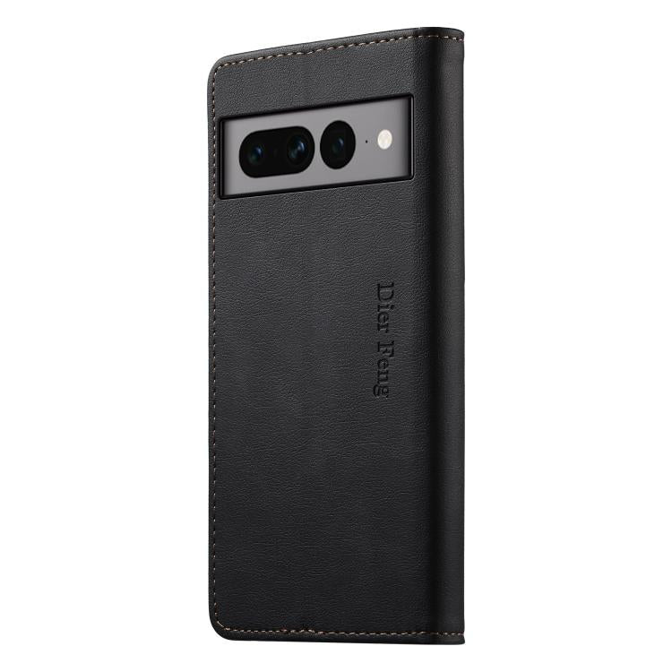 For Google Pixel 7 Pro Dierfeng Metal Snap Magnetic RFID Vegan Leather Phone Case