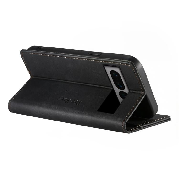 For Google Pixel 7 Pro Dierfeng Metal Snap Magnetic RFID Vegan Leather Phone Case