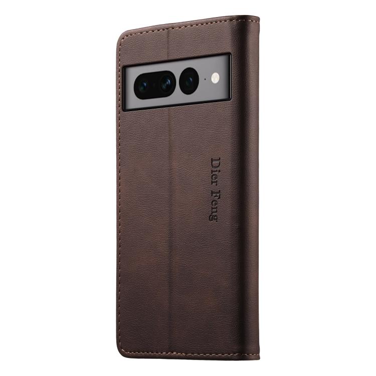 For Google Pixel 7 Pro Dierfeng Metal Snap Magnetic RFID Vegan Leather Phone Case