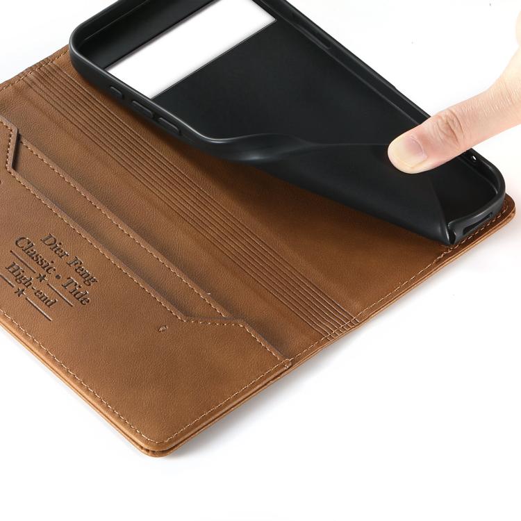 For Google Pixel 7 Pro Dierfeng Metal Snap Magnetic RFID Vegan Leather Phone Case