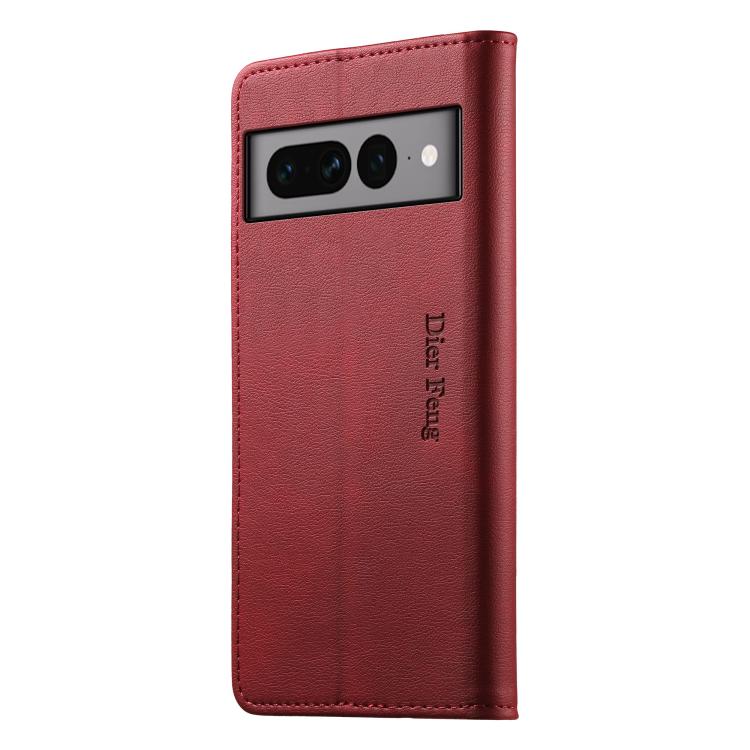 For Google Pixel 7 Pro Dierfeng Metal Snap Magnetic RFID Vegan Leather Phone Case