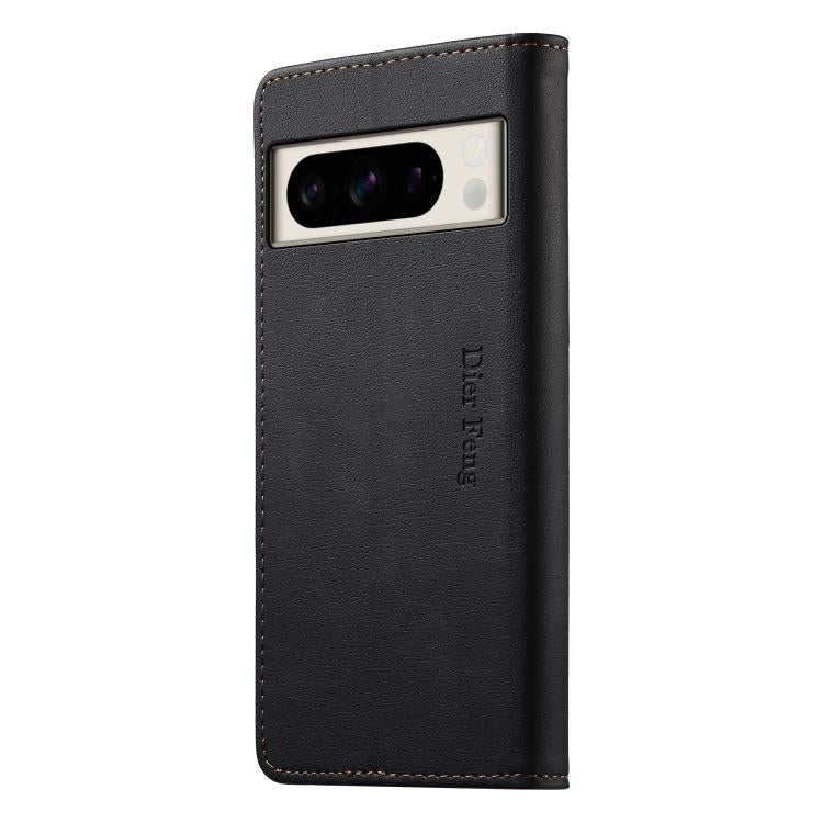 For Google Pixel 8 Pro Dierfeng Metal Snap Magnetic RFID Vegan Leather Phone Case