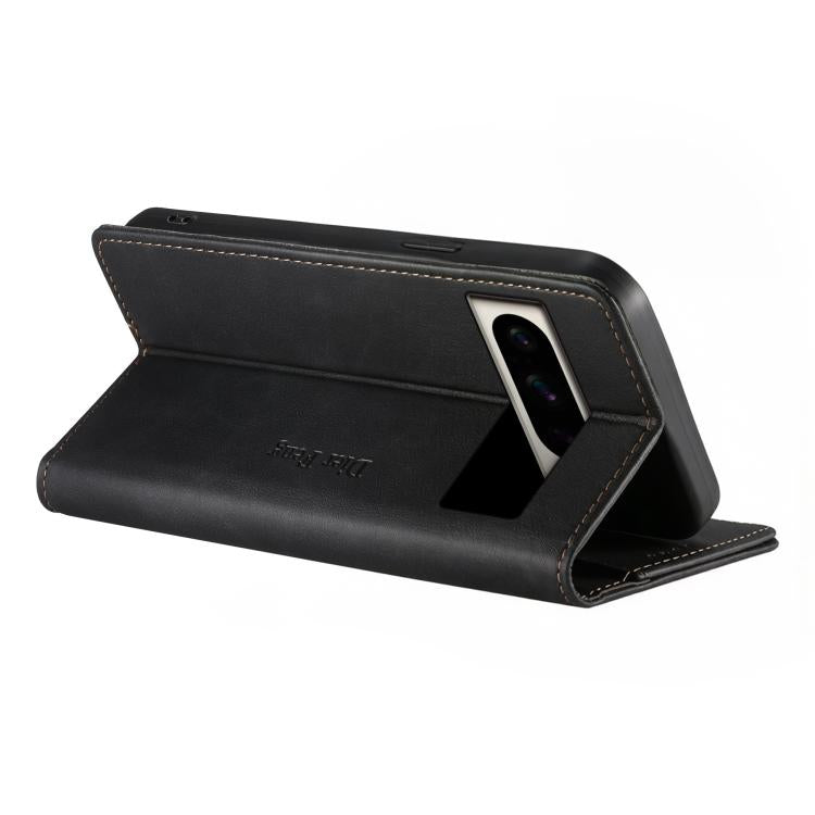 For Google Pixel 8 Pro Dierfeng Metal Snap Magnetic RFID Vegan Leather Phone Case