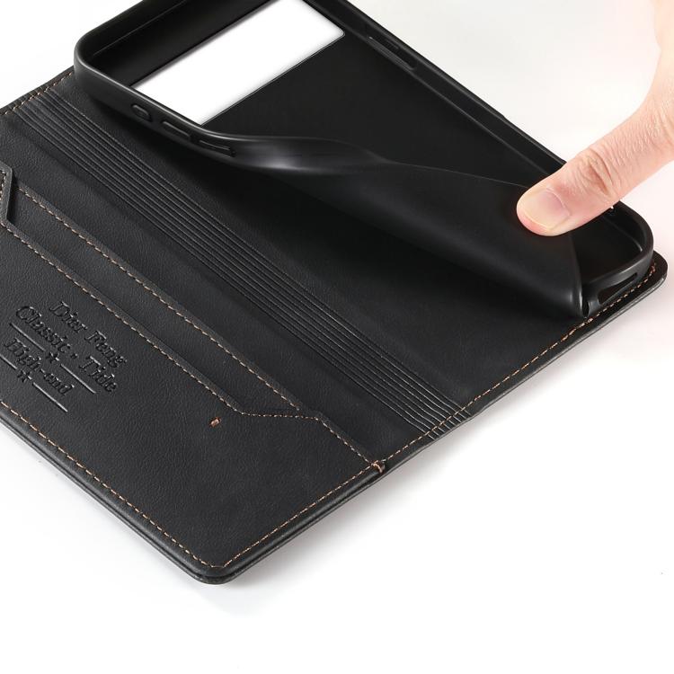 For Google Pixel 8 Pro Dierfeng Metal Snap Magnetic RFID Vegan Leather Phone Case