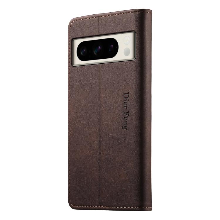 For Google Pixel 8 Pro Dierfeng Metal Snap Magnetic RFID Vegan Leather Phone Case