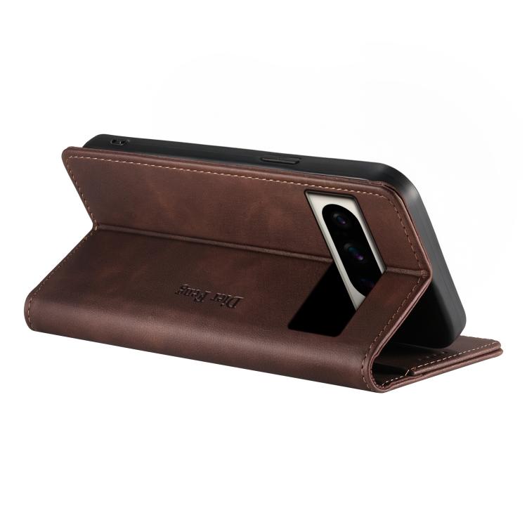 For Google Pixel 8 Pro Dierfeng Metal Snap Magnetic RFID Vegan Leather Phone Case