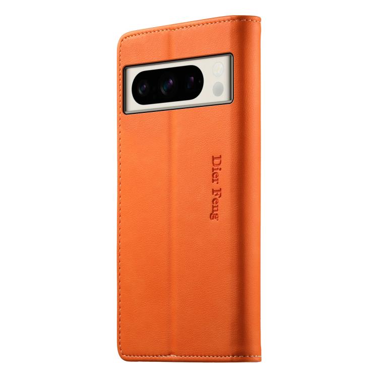 For Google Pixel 8 Pro Dierfeng Metal Snap Magnetic RFID Vegan Leather Phone Case