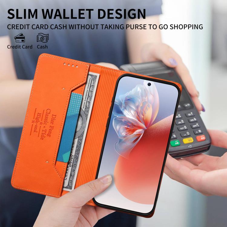 For Google Pixel 8 Pro Dierfeng Metal Snap Magnetic RFID Vegan Leather Phone Case