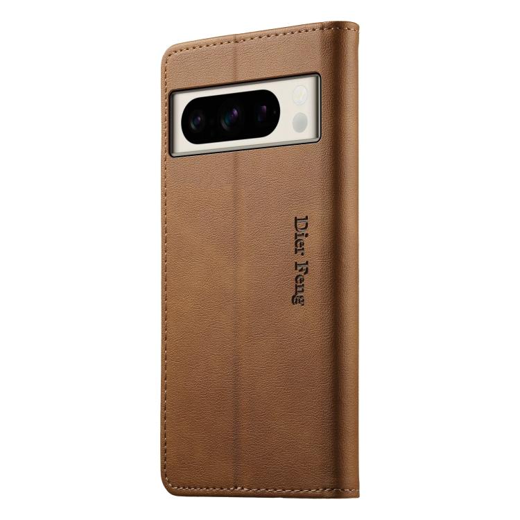 For Google Pixel 8 Pro Dierfeng Metal Snap Magnetic RFID Vegan Leather Phone Case