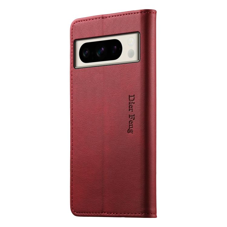 For Google Pixel 8 Pro Dierfeng Metal Snap Magnetic RFID Vegan Leather Phone Case