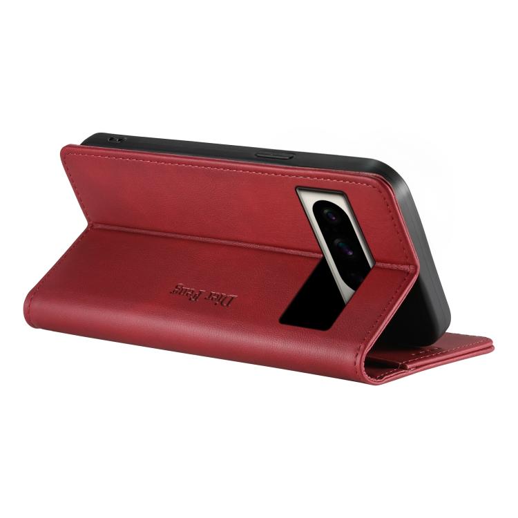 For Google Pixel 8 Pro Dierfeng Metal Snap Magnetic RFID Vegan Leather Phone Case