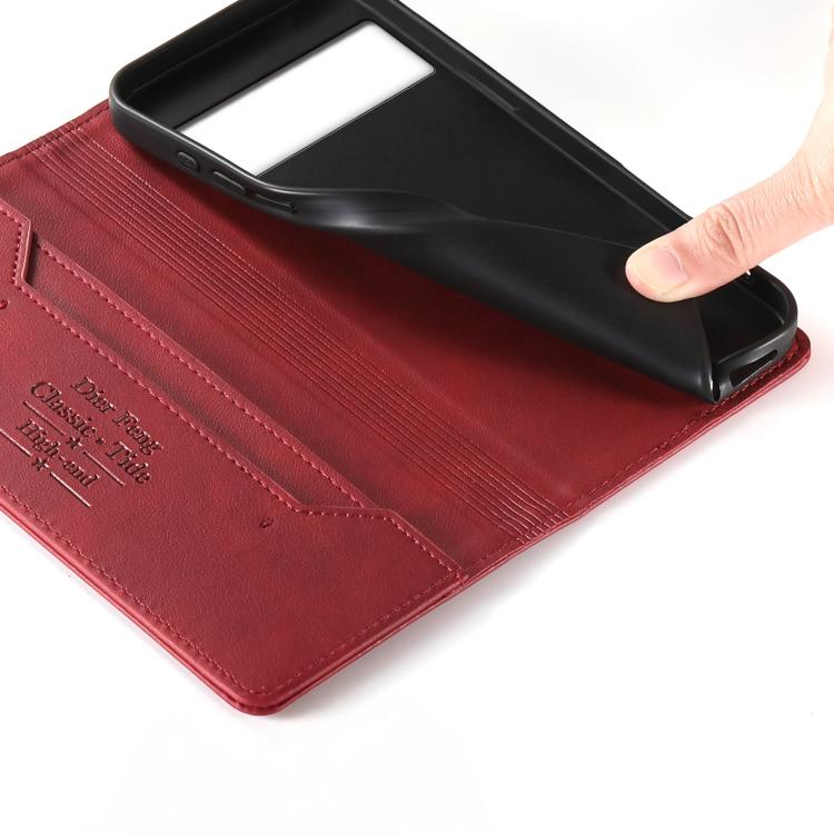 For Google Pixel 8 Pro Dierfeng Metal Snap Magnetic RFID Vegan Leather Phone Case