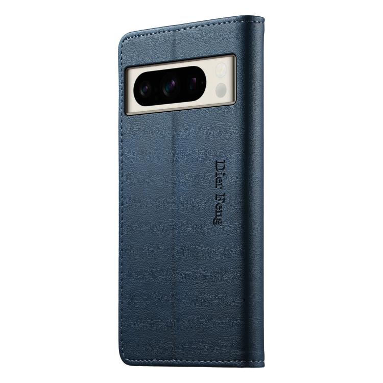 For Google Pixel 8 Pro Dierfeng Metal Snap Magnetic RFID Vegan Leather Phone Case