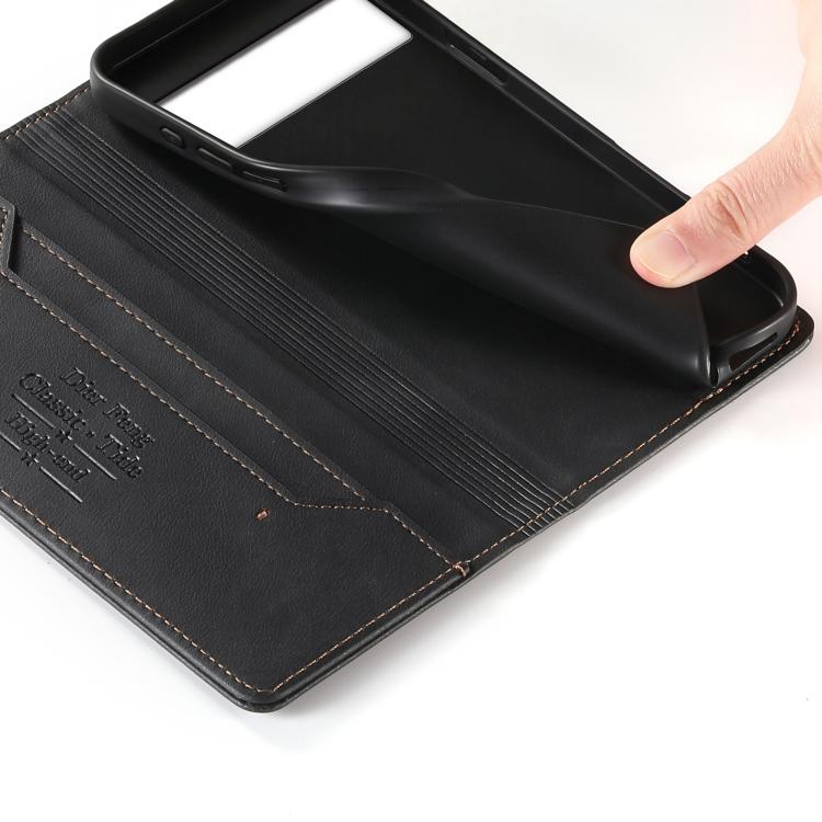 For Google Pixel 8 Dierfeng Metal Snap Magnetic RFID Vegan Leather Phone Case