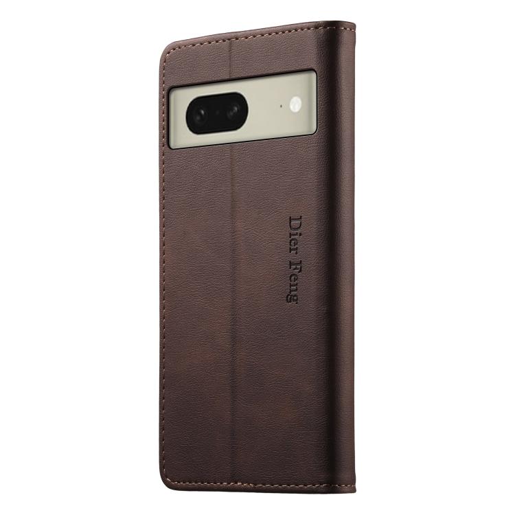 For Google Pixel 8 Dierfeng Metal Snap Magnetic RFID Vegan Leather Phone Case