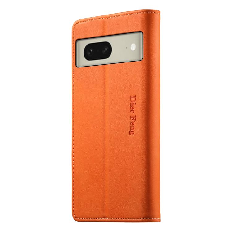 For Google Pixel 8 Dierfeng Metal Snap Magnetic RFID Vegan Leather Phone Case