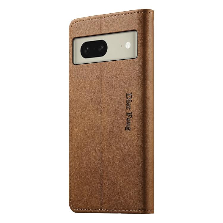 For Google Pixel 8 Dierfeng Metal Snap Magnetic RFID Vegan Leather Phone Case