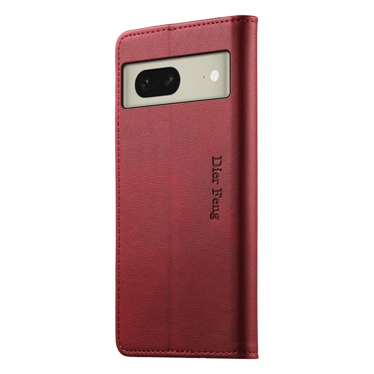 For Google Pixel 8 Dierfeng Metal Snap Magnetic RFID Vegan Leather Phone Case