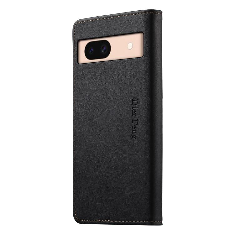 For Google Pixel 8a Dierfeng Metal Snap Magnetic RFID Vegan Leather Phone Case