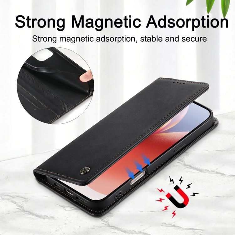 For Google Pixel 8a Dierfeng Metal Snap Magnetic RFID Vegan Leather Phone Case
