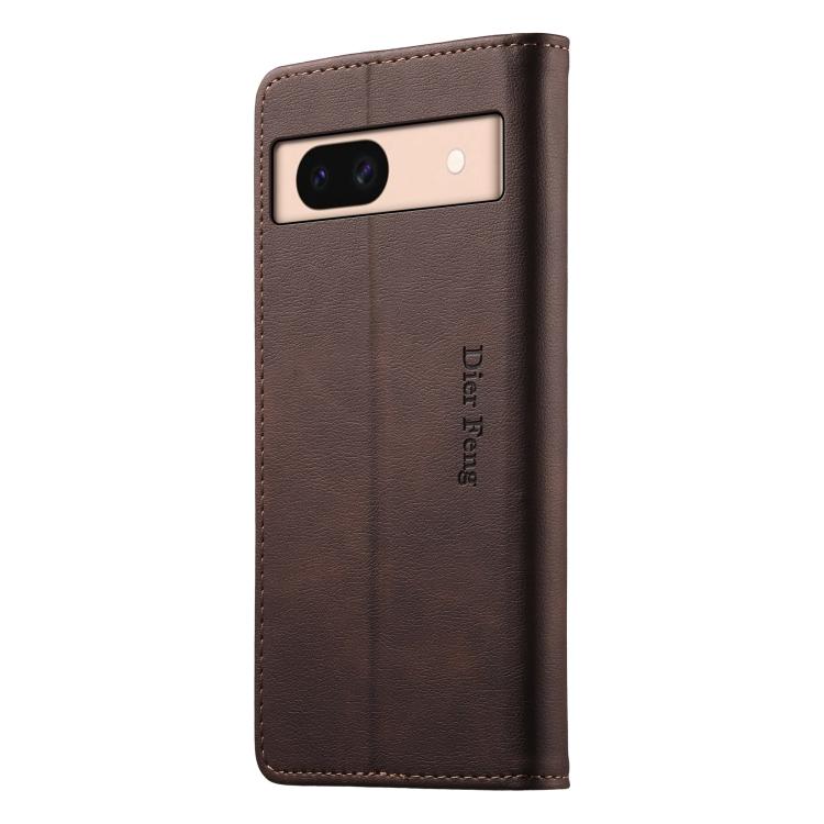 For Google Pixel 8a Dierfeng Metal Snap Magnetic RFID Vegan Leather Phone Case