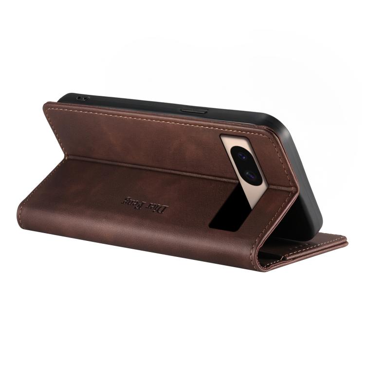 For Google Pixel 8a Dierfeng Metal Snap Magnetic RFID Vegan Leather Phone Case