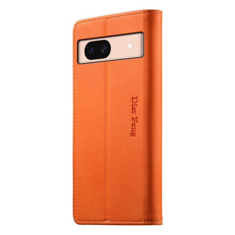For Google Pixel 8a Dierfeng Metal Snap Magnetic RFID Vegan Leather Phone Case