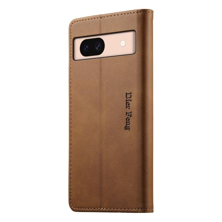 For Google Pixel 8a Dierfeng Metal Snap Magnetic RFID Vegan Leather Phone Case